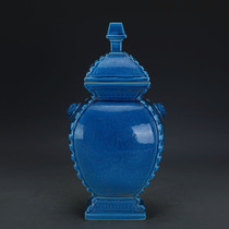 Daming Hongzhi blue glaze carving dragon pattern square cover jar respect imitation official kiln ancient porcelain handmade porcelain antique collection ornaments