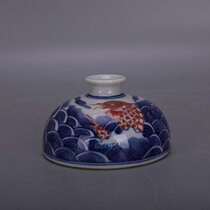 Qing Dynasty handmade porcelain blue and white glaze Red Sea water fish pattern Jingdezhen old antique porcelain antique collection ornaments