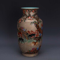 Daqing Qianlong gold silk enamel color ten dog figure winter melon bottle handmade official kiln antique porcelain antique collection ornaments