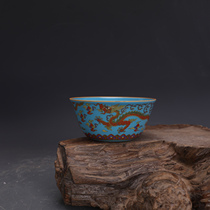 Ming Dynasty Chenghua enamel azure glaze with gold dragon pattern tea cup and wine cup unearthed from the official kiln antique porcelain antique collection