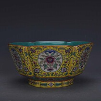 Qing Yongzheng enamel pastel window flower pattern hexagonal bowl old official kiln antique porcelain antique collection