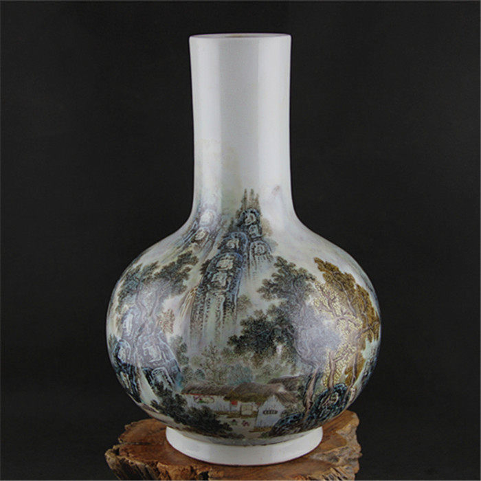 Republic of China pastel handmade porcelain landscape pattern sky ball bottle Zhang Zhitang boutique antique porcelain antique antique collection ornaments