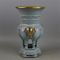 Song Ru kiln sky green glaze gold gold inlaid three sheep zun unearthed old goods old goods old porcelain handmade antique antique collection