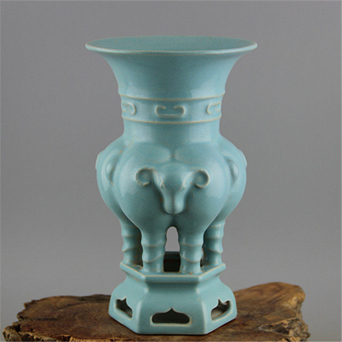 Song Dynasty Ru kiln sky blue glaze carving Sanyangzun unearthed old goods antique porcelain antique antique collection retro ornaments