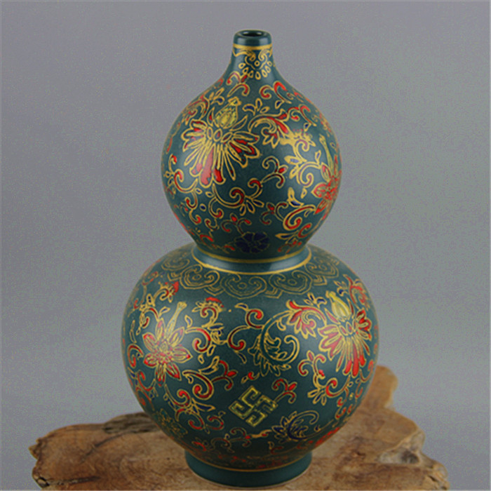 清雍正孔雀緑釉蒔金寿字紋瓢箪瓶古模古磁器古玩骨董品コレクション置物z