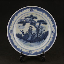 Daqing Guangxu blue and white characters landscape porcelain plate Jingdezhen old imitation Qing Dynasty ancient porcelain antique collection ornaments