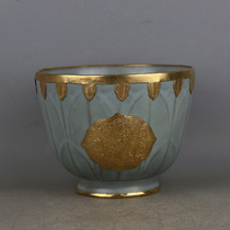 Song Ru kiln green glaze gold gold lotus bowl unearthed old goods old goods old porcelain handmade porcelain antique collection