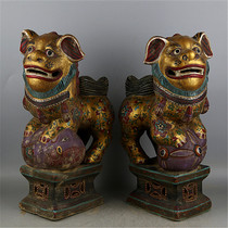 Tang Sancai gold painting drama hydrangea lion pair unearthed old goods antique porcelain handmade porcelain antique collection