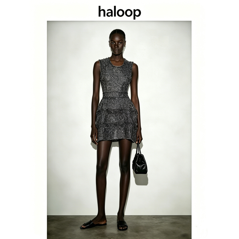 Haloop【Gypsophila】2026 Summer Elegant Short Sequin Waist-Slimming Round Neck Sleeveless Dress