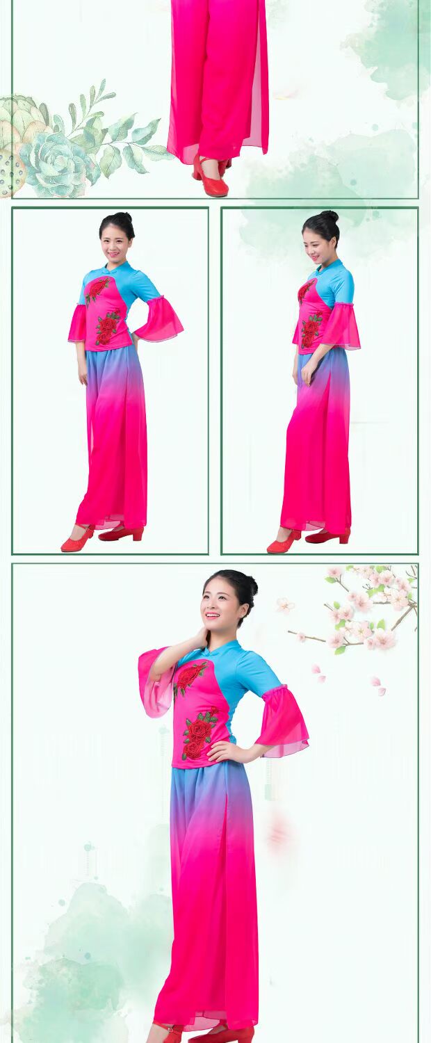 2019 Yunshang Tình yêu Quần áo Trang phục Khiêu vũ vuông Mùa xuân và Mùa hè Mới Áo dài tay Trình diễn Trang phục Yangko Quần áo Khiêu vũ Quốc gia - Khiêu vũ / Thể dục nhịp điệu / Thể dục dụng cụ giày múa cho bé gái