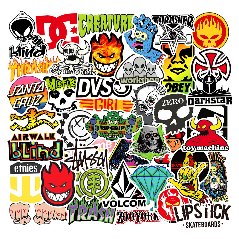 100 Non-Repeating Skateboard Brand Notebook Skateboard Stickers Guitar Luggage Waterproof Car Graffiti Stickers-