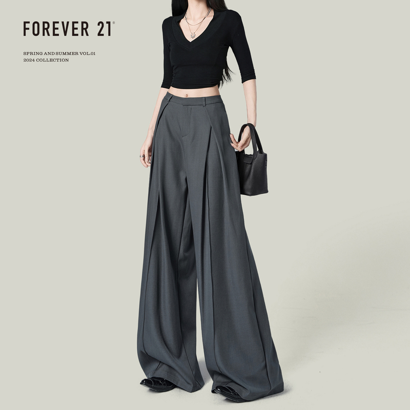 Forever 21 Versatile Gray Loose Wide-Leg Suit Pants for Women Early Autumn Pear-Shaped Body High-Waisted Drapey Casual Pants Forever 21 Versatile Gray Loose Wide-Leg Suit Pants for Women Early Autumn Pear-Shaped Body High-Waisted Drapey Casual Pants