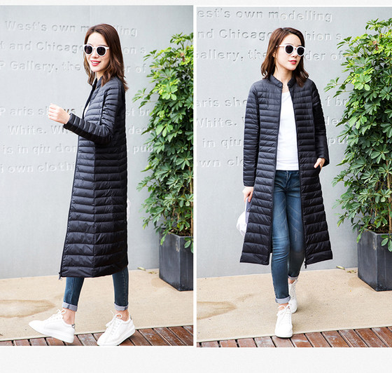 Off-season clearance 2023 autumn and winter new style light and medium-length down jacket women's stand-up collar knee-high slim slim coat trendy