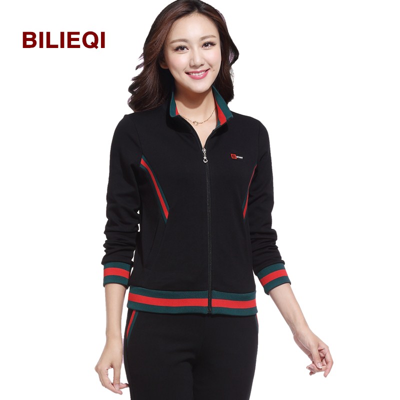 Bireqi sportswear women's middle-aged mother shipping sports suit Cotton sweater Sports leisure plus fat increase