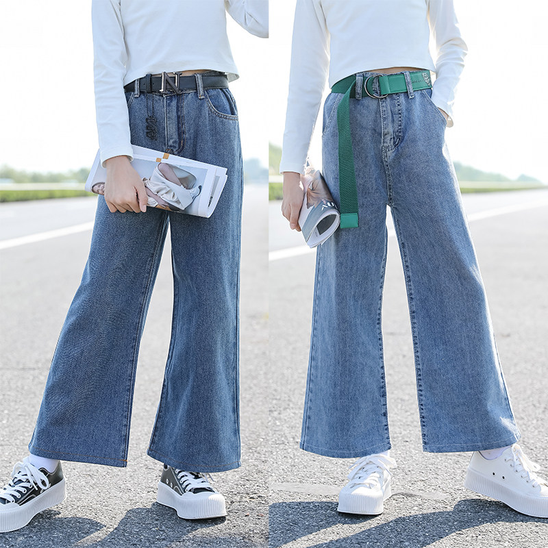 Girl Jeans Wide Pants Spring Autumn Outwear Foreign Pie 2022 New CUHK Scout Loose Trousers Net Red Children Pants