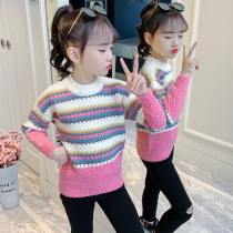 Girls  sweaters 2021 new autumn Western style pullover sweater sweater childrens middle and large childrens fashionable line clothing trend