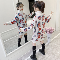 Girls sweater dress 2021 new winter foreign style medium long childrens childrens fashion pullover fashion sweater