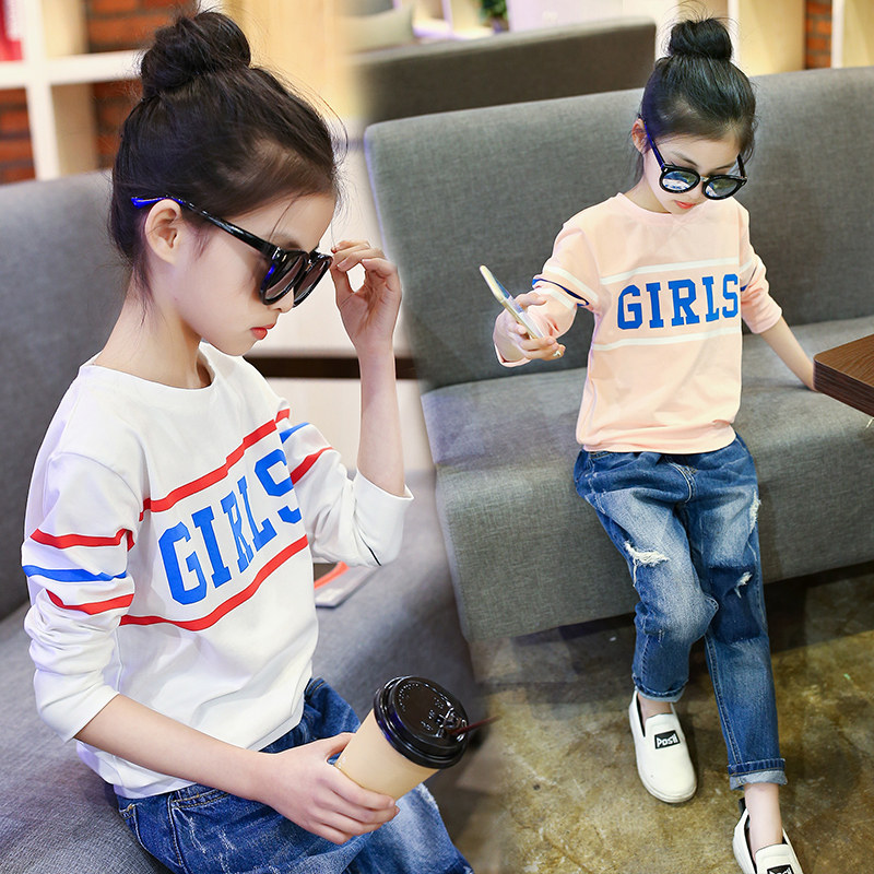 Girls long-sleeved T-shirt 2022 new spring clothes children's cotton tops middle-aged children's pullover fashion T-shirts bottoming shirts