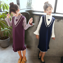 Girls sweater pullover 2021 new Korean version high neck spring and autumn sweater sweater skirt girl sweater two-piece set