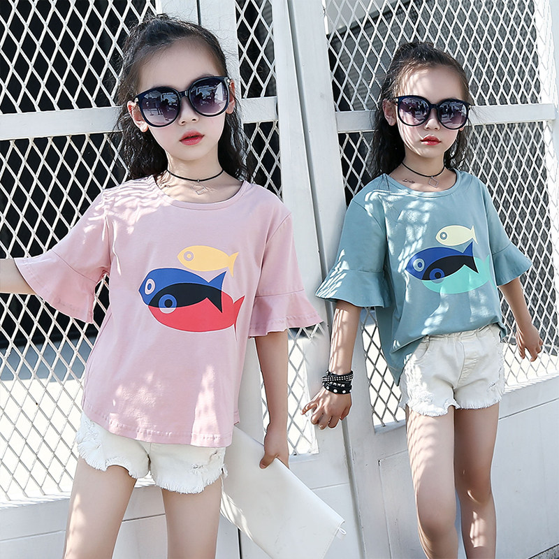 Girl's T-shirt 2022 new summer dress Children's blouse foreign pie hooded sweatshirt sweatshirt cotton T-shirt trendy