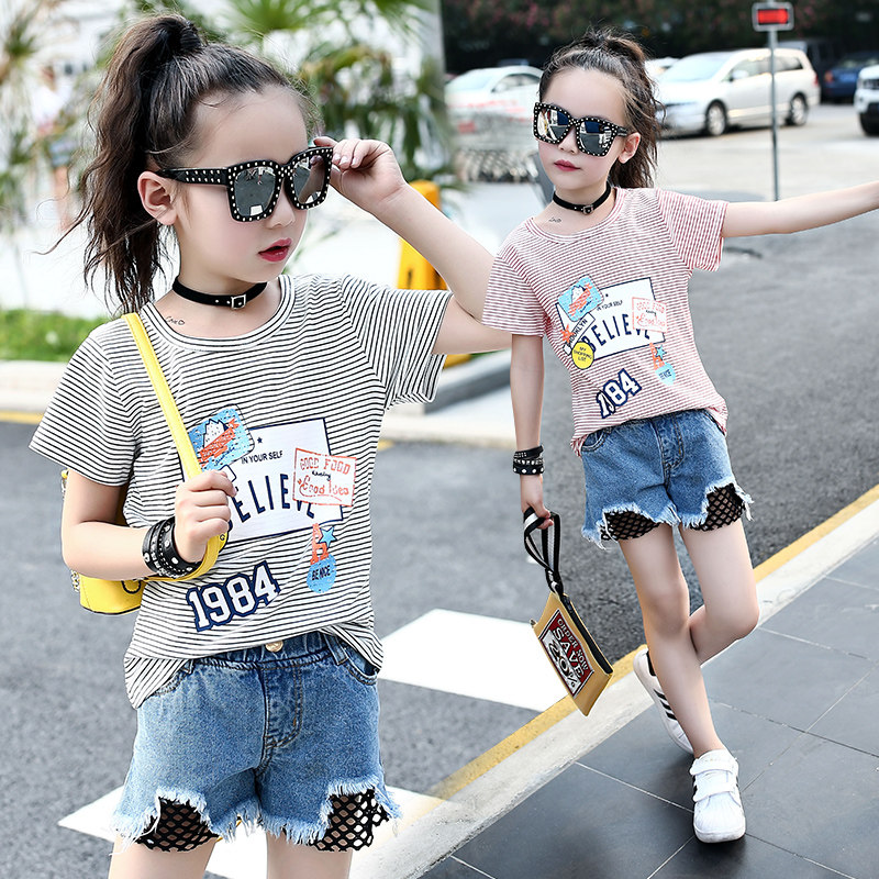 Child Clothing Girl Short Sleeve T-shirt Summer Dress New Striped Round-Collar Blouse Children Cartoon Sweatshirt Woman Baby T-Shirt