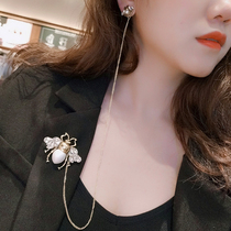 European and American designer of honeybee bra needle earrings in one-style temperament link hanging neck long cold wind chain ear crash