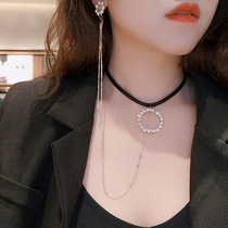 Designer necklace earrings one piece stud earrings female Korean temperament choker ring earrings tide choker neck strap