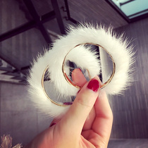 Korean autumn and Winter mink hair earrings European and American fashion exaggerated personality hairy circle large circle net red plush earrings women