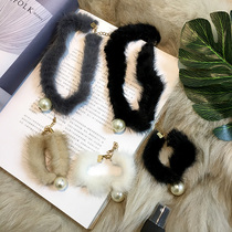 Korean autumn and winter mink hair pearl clavicle chain short money chain bracelet Feminine temperament hair bracelet hundred matching accessories