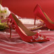 ເກີບແຕ່ງງານ Lusen Xiuhe wedding dress ສອງໃສ່ເກີບເຈົ້າສາວບໍ່ເມື່ອຍສໍາລັບຕີນຈີນສີແດງ satin embroidered heels ສູງ retro