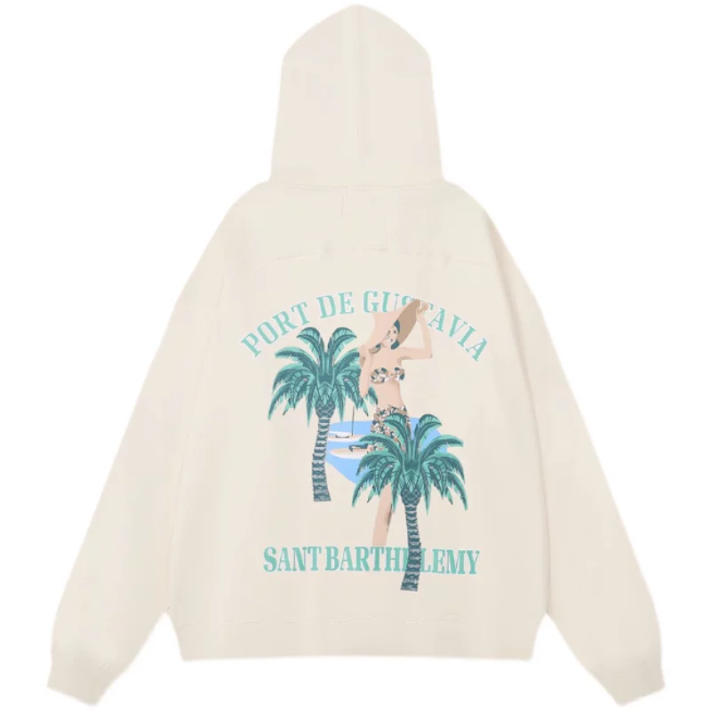 Meiphao Rhude Port de Gustavia Coconut Tree Beach Beach Beach Beauty Printing Loose Casual Host Collus