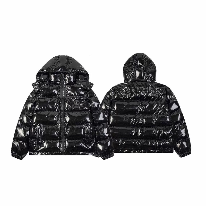 Trapstar's New Detachable Hat Glossy Pu Leather Cotton Jacket for Men and Women, Autumn and Winter Thickeneded Warm Jacket, Trendy