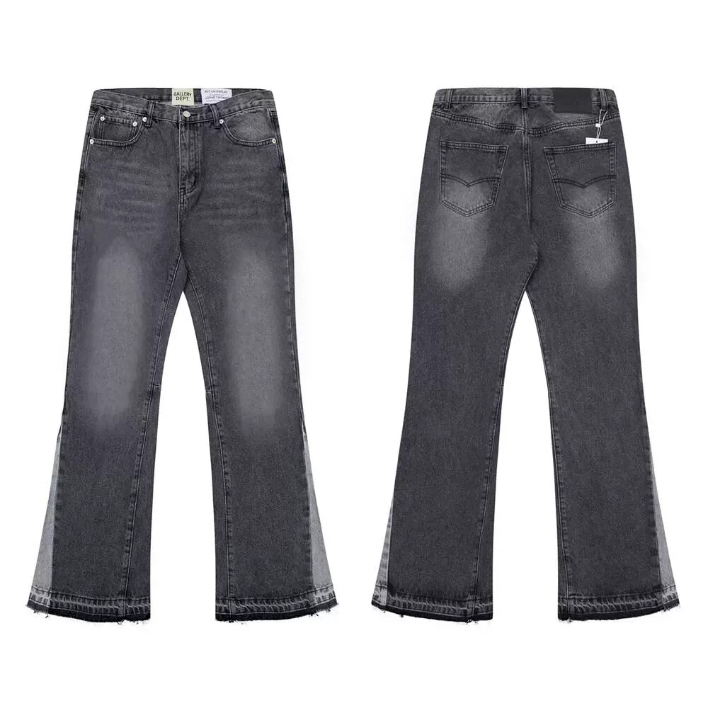 Gallery dept's new washed, subtly flared, patchwork jeans. these