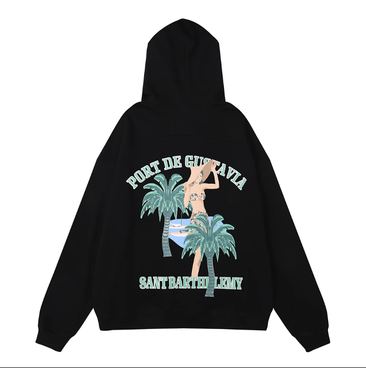 Meiphao Rhude Port de Gustavia Coconut Tree Beach Beach Beach Beauty Printing Loose Casual Host Collus