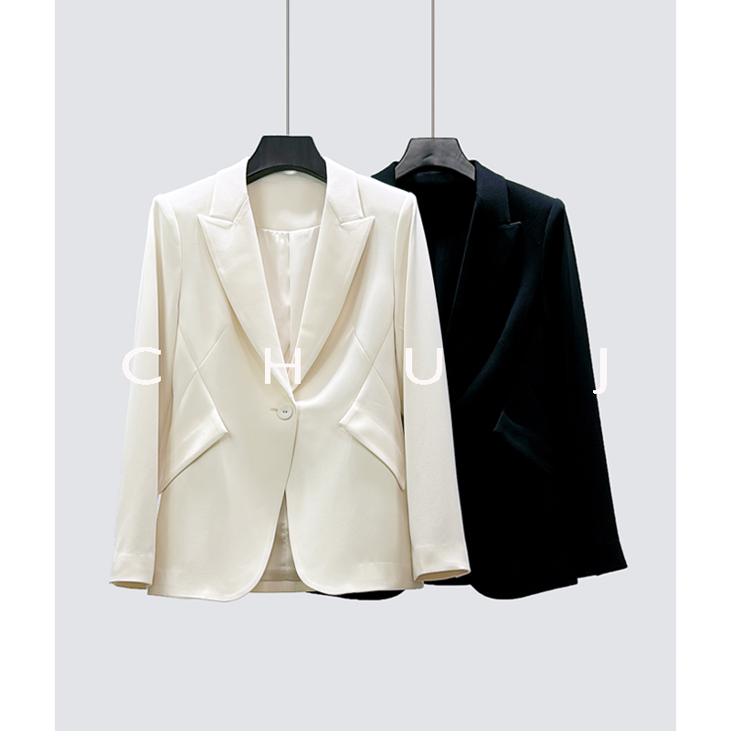 Chu Jian Original Design Women's Japanese Triacetate Blazer, Fashionable and Elegant Waist-Cinching Suit Jacket