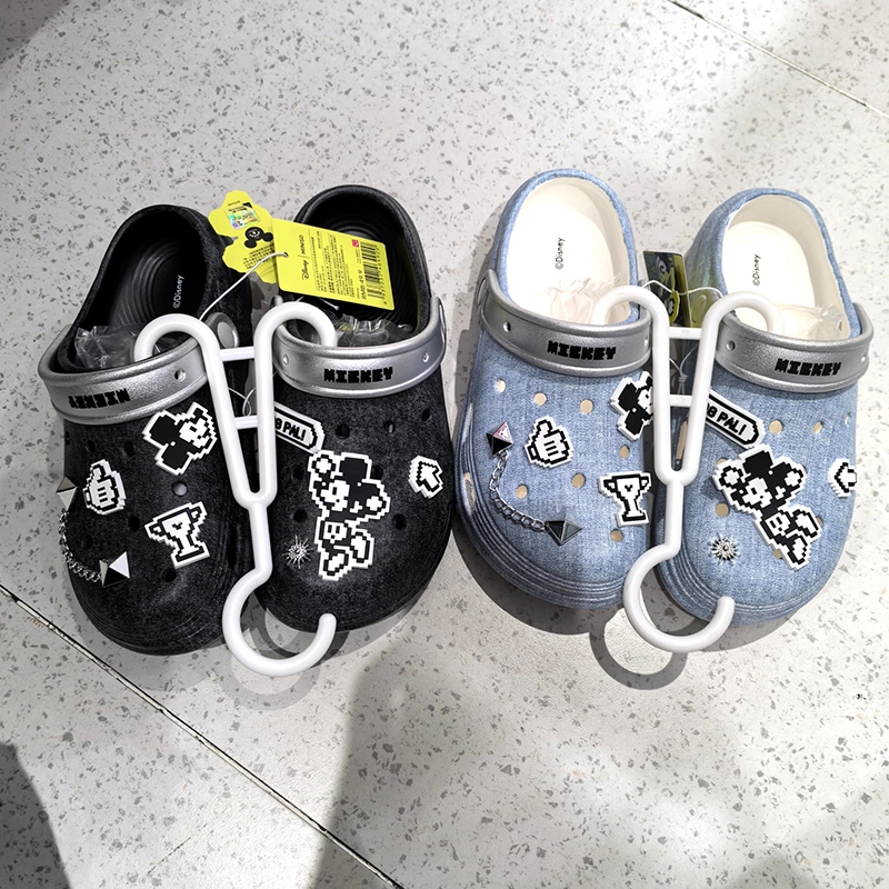 Miniso Disney Washable Denim Mickey Series Clog Slippers Height-Increasing Dual-Purpose Women's Slippers