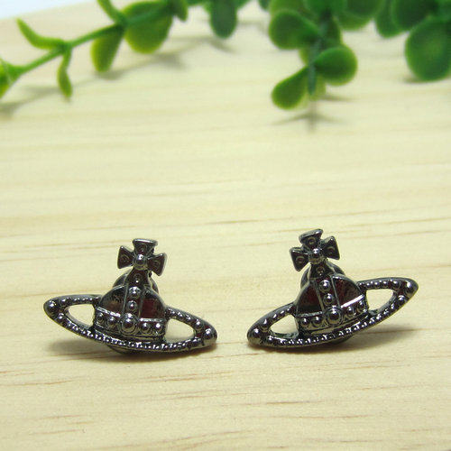 Titanium black diamond-free small Saturn earrings-A8088