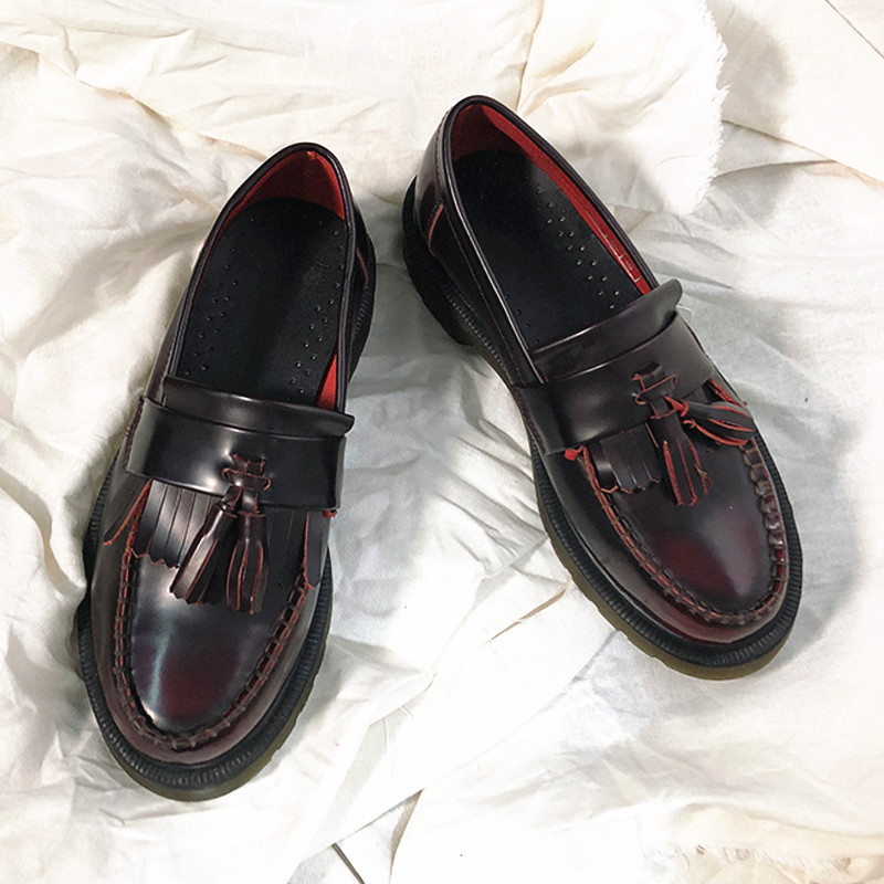 Giày Martin nữ thấp để giúp giày dày tua rua đơn mềm Giày retro cho nữ đại học Anh gió nhỏ Giày da nữ - Giày cắt thấp giày hàn quốc