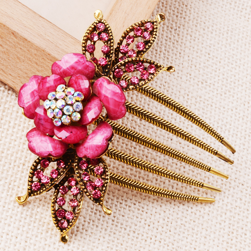 Retro nơ chèn lược Hàn Quốc kẹp tóc kẹp tóc bóng đầu hoa hoa rhinestone tóc chải tóc phụ kiện tóc - Phụ kiện tóc bộ dây buộc tóc cho bé gái