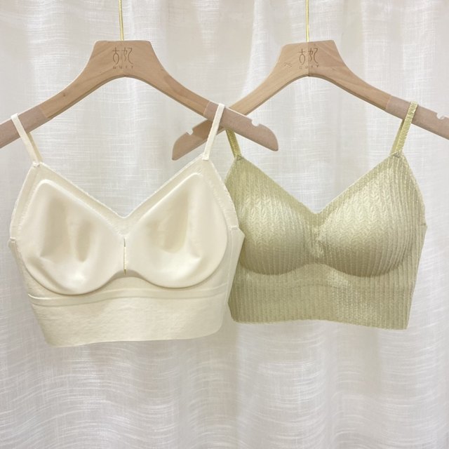 Gufei 07502 Wheat lace sling latex cotton small breast no wire underwear seamless mid-length bra for women