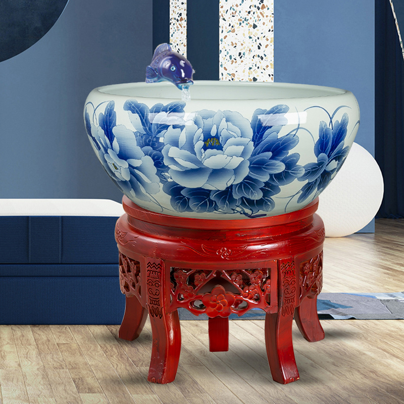 Jingdezhen Ceramic Fish Tank Circulation Filtration Oxygenation Fountain Aquarium Brocade Carp Turtle Sleeping Lotus Bowls Lotus Basin Hem