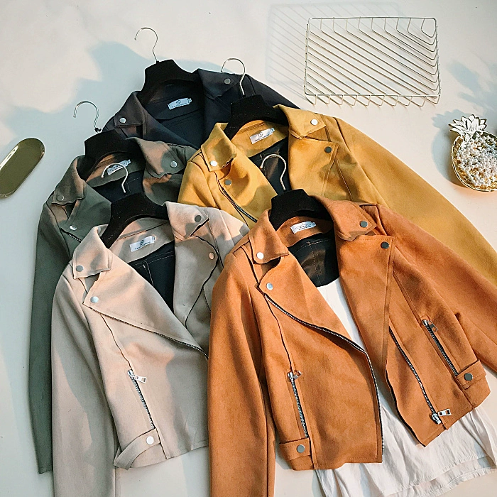 Mùa thu đông mới thời trang Hàn Quốc Slim ngắn da lộn xe máy áo khoác hoang dã phù hợp với ve áo dài tay áo khoác thủy triều