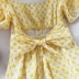 Váy thêu hoa cúc nhỏ lưng nơ lưng bong bóng tay áo nữ mùa hè Hàn Quốc phiên bản cổ áo vuông Một chiếc váy midi chữ - A-Line Váy