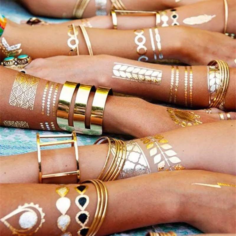 Dán hình xăm bronzing không thấm nước bền mô phỏng kim loại vòng đeo tay cánh tay nhẫn dùng một lần body painting nam giới và phụ nữ watermark dán hình xăm dán đẹp cho nữ