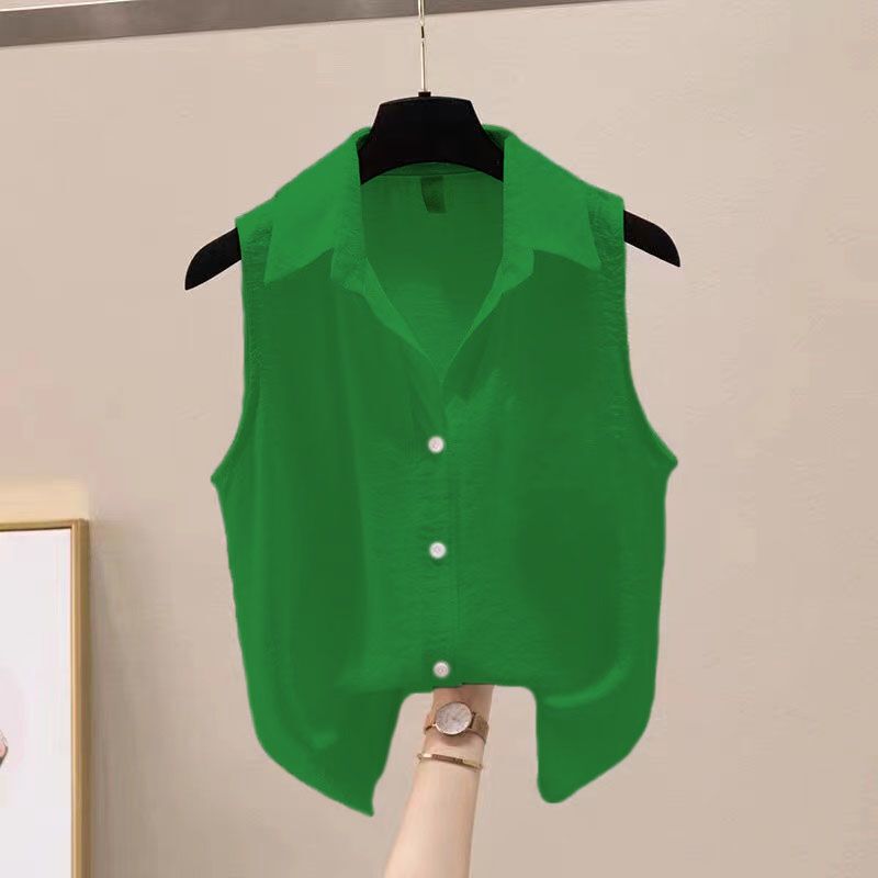 Sleeveless Chiffon Shirt for Women, Summer 2026 New Style, Elegant White Collared Shirt, Loose and Stylish Base Layer Tank Top