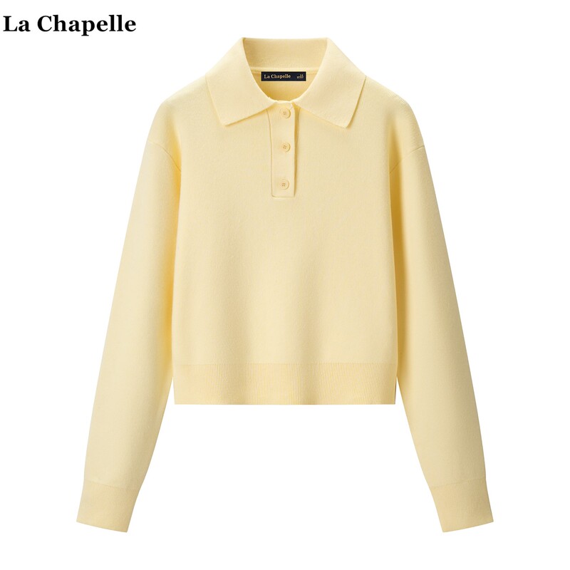 La Chapelle Simple Commuter Polo Collar Slimming Top for Women, New Spring and Autumn Style Turn-Down Collar Sweater