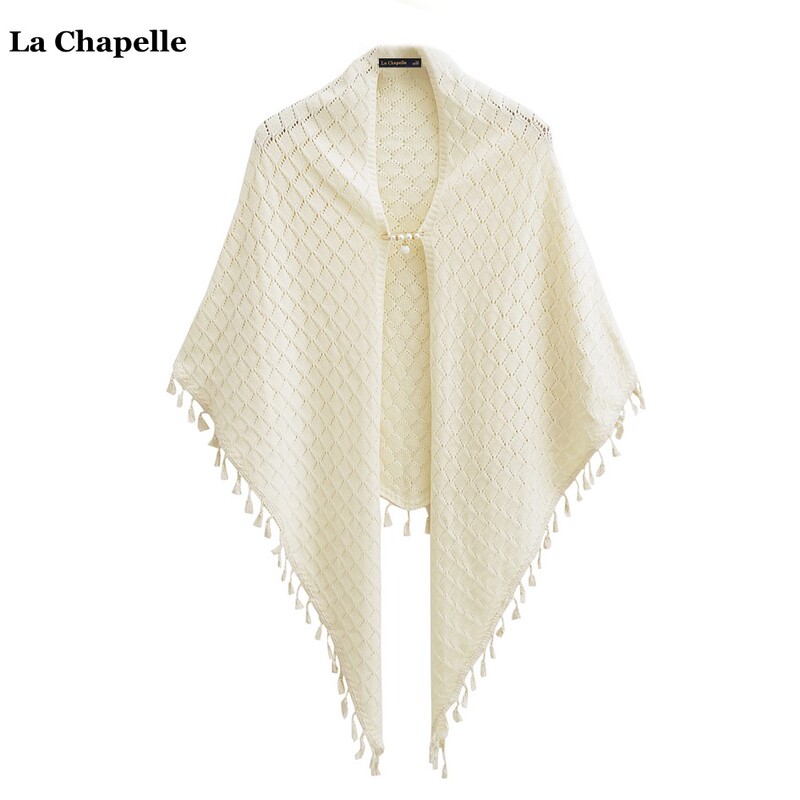 La Chapelle New Chinese-Style Diamond-Patterned Tassel Knitted Shawl for Women 2026 New Outerwear Cape
