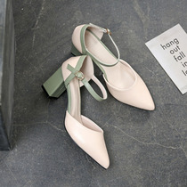 2020 Autumn small size thick heel single shoe Women 31 32 33 one word buckle belt high heel size 41-43