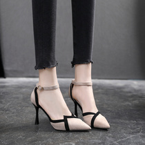 High heels small size 31 32 33 pointed one word buckle belt single shoes thin heel shallow mouth large size womens shoes 41-43 Middle heel