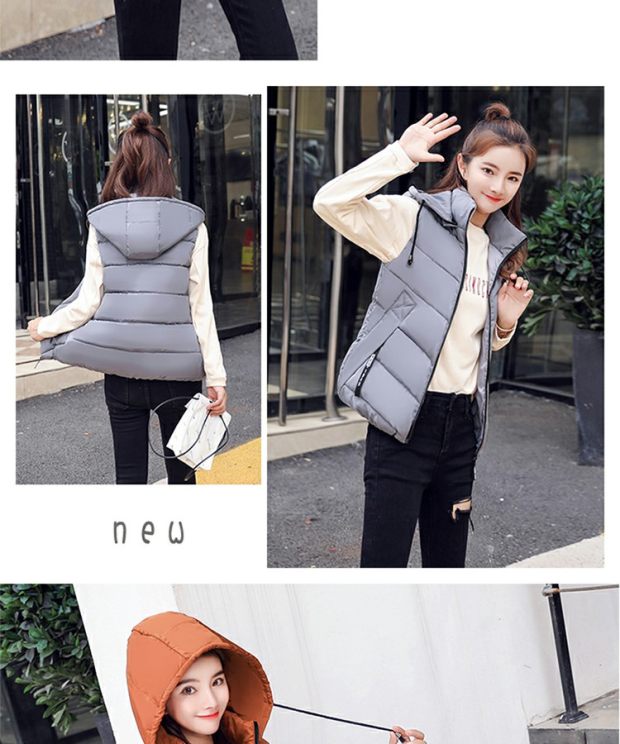 Áo vest nữ mùa thu đông 2018 mới ngắn đoạn hoang dã Sinh viên Hàn Quốc buông lơi gió đại học trùm đầu xuống áo bông áo kiểu trung niên